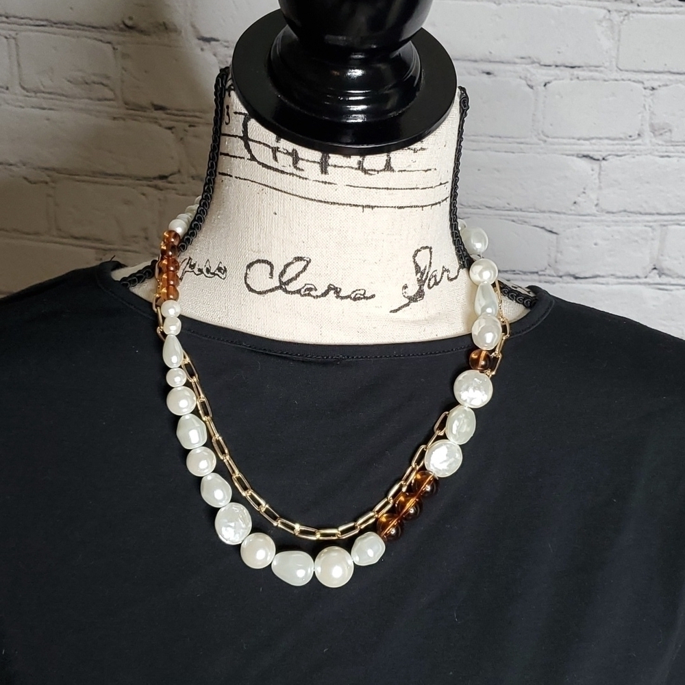 Glass Pearl Metal Statement Necklace - A New Day